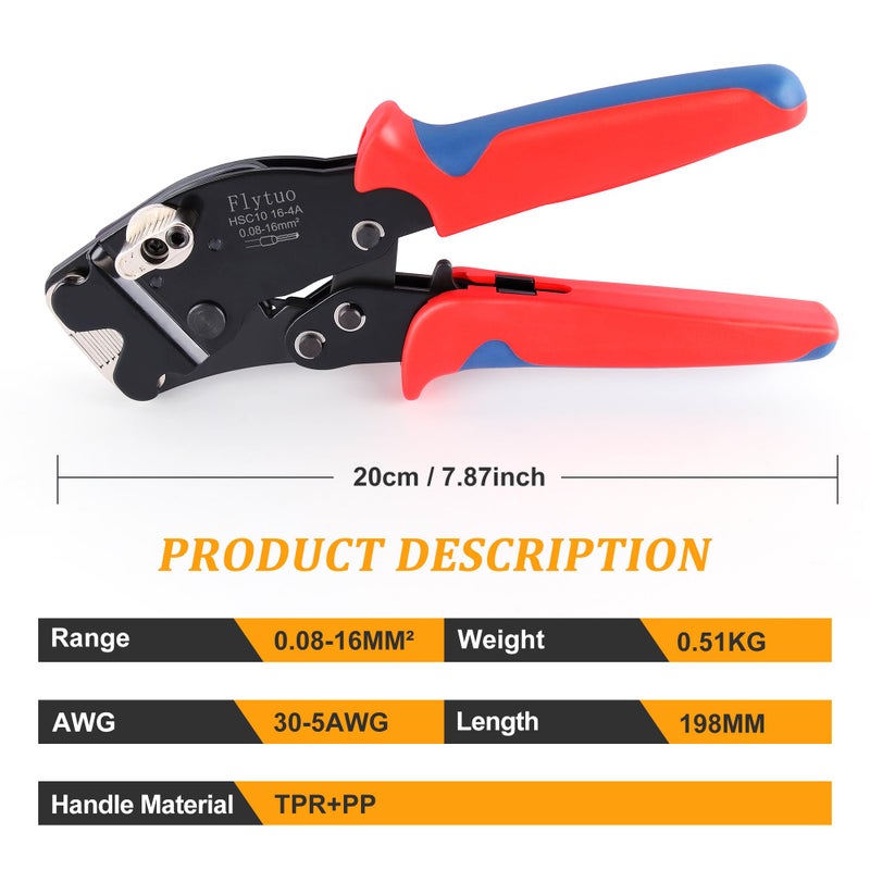 Flytuo Front Loading Ferrule Crimp Tool and Ferrule Crimper Works for End Sleeves Ferrules and Wire End Terminals from AWG 30-5 - Image 2